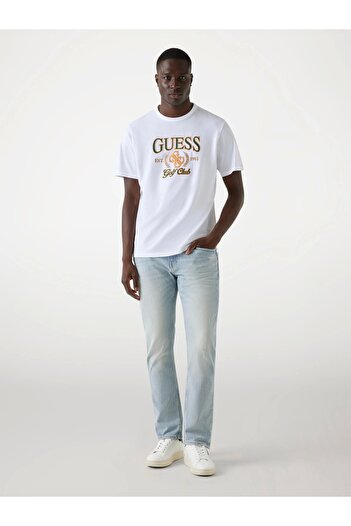 Guess Ανδρικό μπλουζάκι Jersey White Regular Fit M5YI22K8FQ4-G011