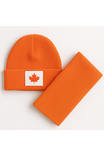 anna sofie Unisex Orange (1-5 Years Old) Ribbed 100% Cotton Beanie Neck Collar Set (Launch Price)