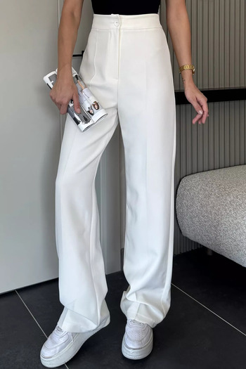 julude Cream Women's Wide Leg Fabric Trousers