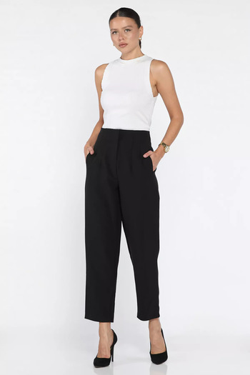 julude Black Women's Waist-Cinching Fabric Pants