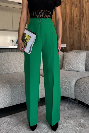 julude Green Women's Wide Leg Fabric Trousers