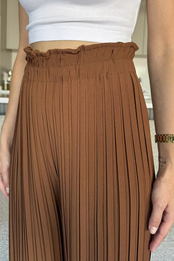 julude Brown Women's Pleated Loose Fit Pants with Elastic Waist