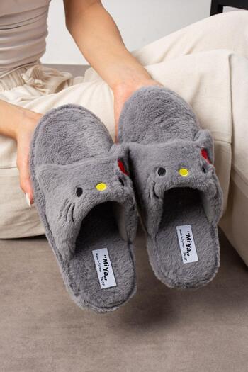 Oksit My Kurdela Embroidered Women's House Slippers Plush Slippers Dowry and Bundle Slippers Do Not Make Noise Thick Sole