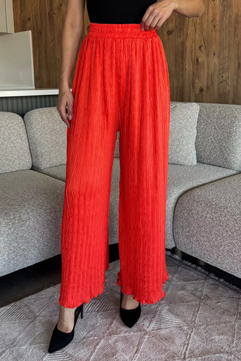julude Orange Self-Patterned Wide Leg Trousers (Available in S, M, L, XL)