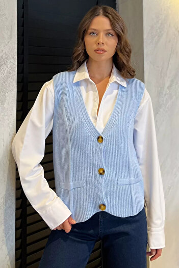 julude Blue Women's Buttoned Knit Vest (Available in S-M-L-Xl)