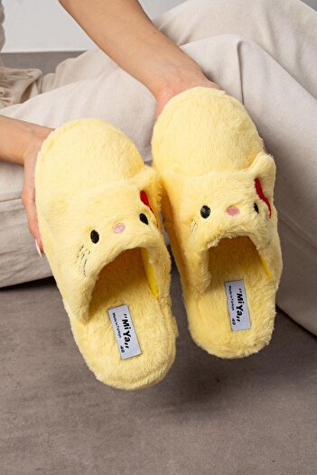 Oksit My Kurdela Embroidered Women's House Slippers Plush Slippers Dowry and Bundle Slippers Do Not Make Noise Thick Sole