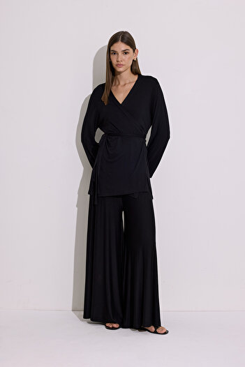 Manuka Tie-Up Dressy Kimono Black