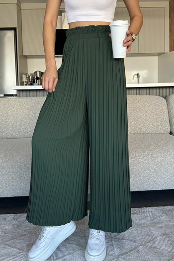 julude Emerald Green Women's Elastic Waist Pleated Loose Fit Trousers
