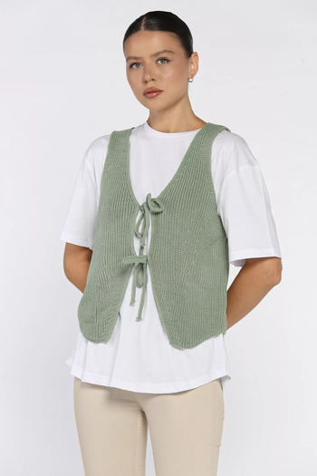 julude Mint Women's Front Tie Knit Vest (Available in S-M-L-Xl)