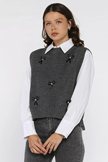 julude Anthracite Side-Tied Bow Knit Sweater (Available in S-M-L-Xl)