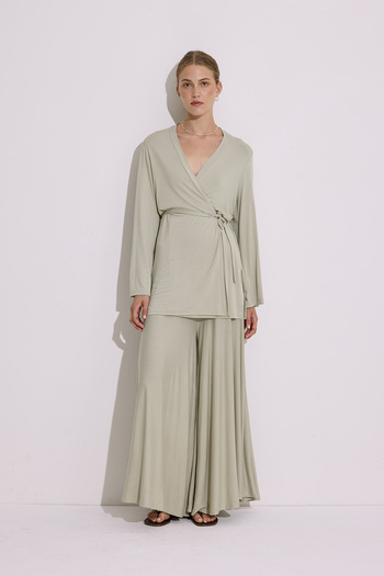 Manuka Tie-Up Dressing Kimono Pastel Green