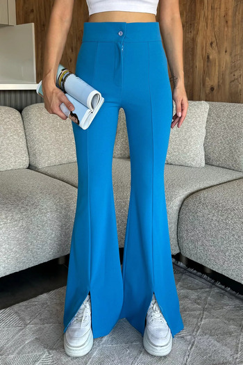 julude Blue Slit Palazzo Slim Fit Fabric Trousers