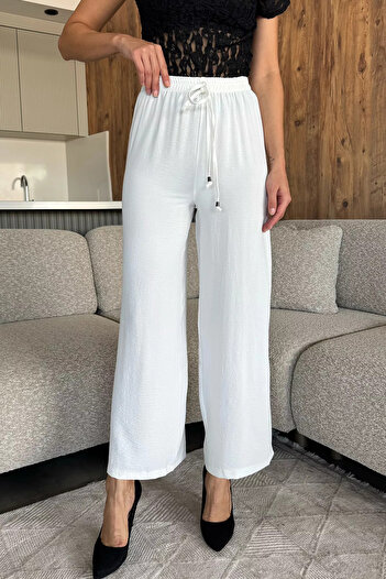 julude Cream Women's Elastic Waist Loose Fit Trousers