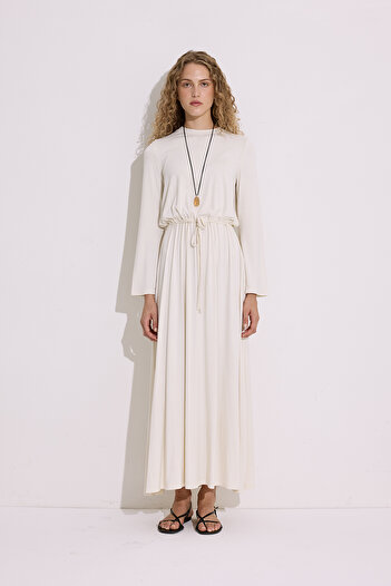 Manuka Drapey Long Sleeve Dress Pearl