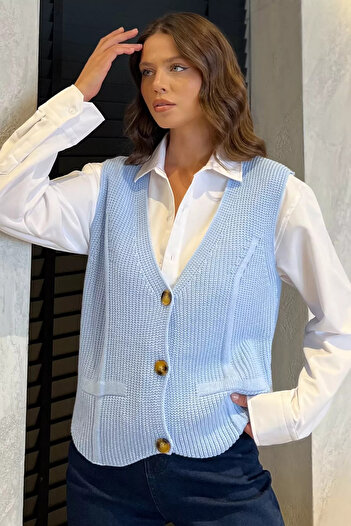 julude Blue Women's Buttoned Knit Vest (Available in S-M-L-Xl)