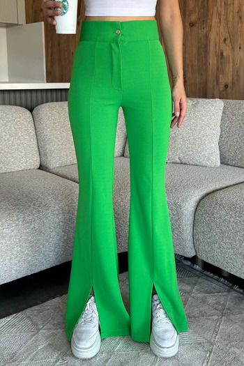 julude Green Palazzo Slim Fit Fabric Trousers with Slits