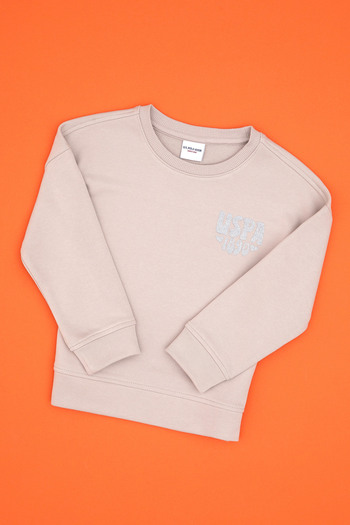 U.S. Polo Assn. Girl's Stone Glitter Print Detailed Crew Neck Basic Sweatshirt 50314289-Vr049