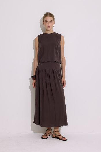 Manuka Modal Ruched Long Skirt Brown