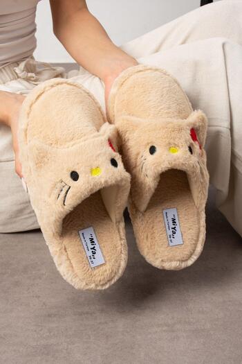Oksit My Kurdela Embroidered Women's House Slippers Plush Slippers Dowry and Bundle Slippers Do Not Make Noise Thick Sole
