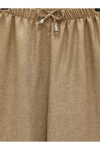 Modamorfo Wide Leg Sofia Linen Trousers with Elastic Waist and Lace Detail - Cinnamon