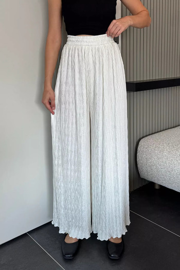 julude Cream Self-Patterned Wide Leg Trousers (Available in Sizes S, M, L, XL)