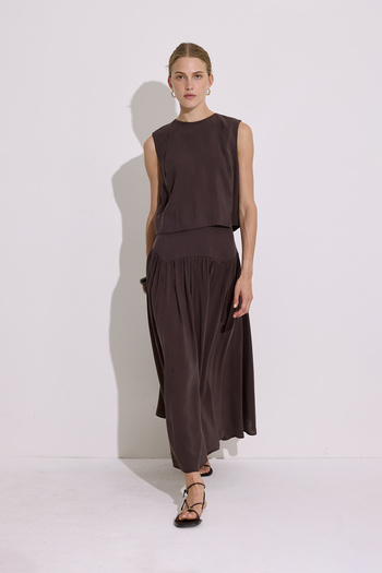 Manuka Modal Ruched Long Skirt Brown