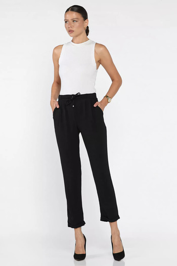 julude Black Elastic Waist Lace up Trousers