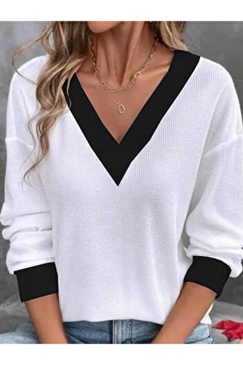 JANES Women's Long Sleeve V-Neck Waffle Blouse