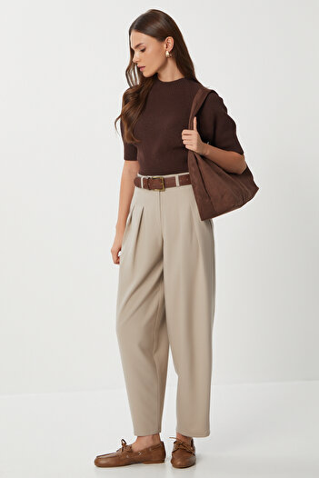 Lovelyİstanbul Pensli Polyviscon Balloon Pants Lgp0025 Beige