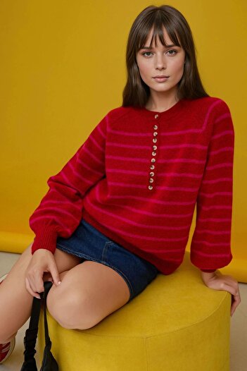 Hiccup Striped Button Collar Sweater