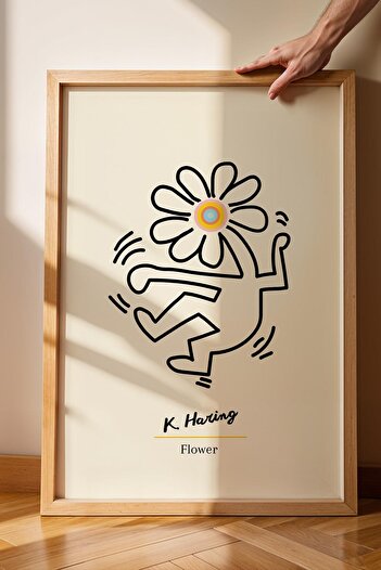 Saturn Keith Haring Flower Framed Painting - Eclectic Style Wall Decor