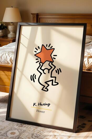 Saturn Keith Haring Flower Framed Painting - Flower - Eclectic Style Wall Decor