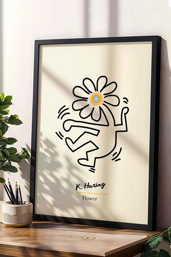 Saturn Keith Haring Flower Framed Painting - Eclectic Style Wall Decor