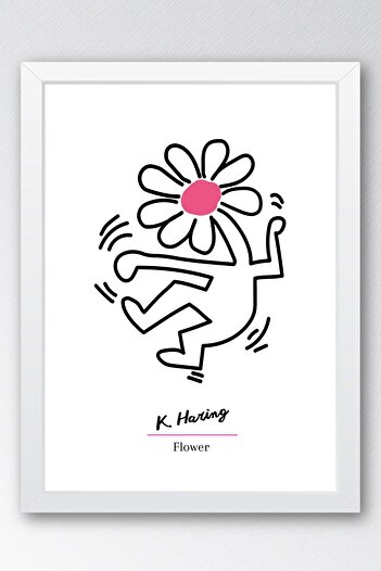 Saturn Keith Haring Flower Framed Painting - Dancing Flower - Eclectic Style Wall Decor