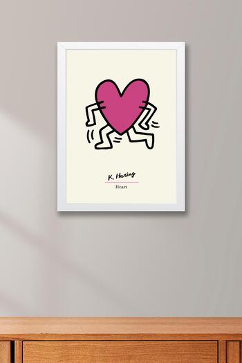 Saturn Keith Haring Heart Framed Painting - Heart - Eclectic Style Wall Decor