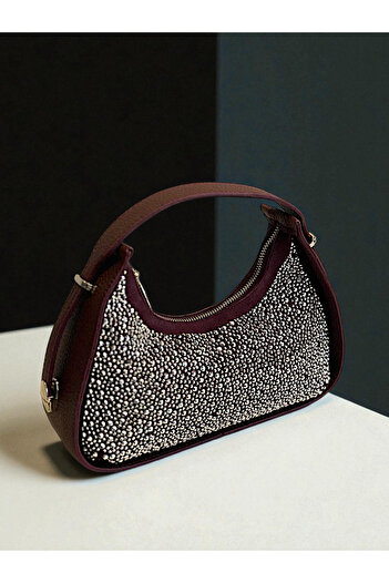 HFKY Women's Burgundy Two-Way Stone Handbag and Shoulder Bag. Ry322