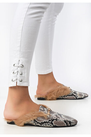 B T Shoes Khaki dámské pantofle Fluffy