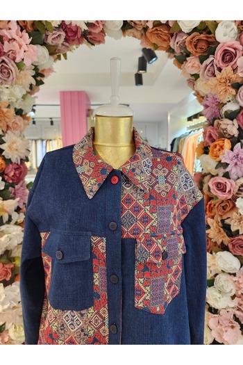Kayra Patterned Denim Jacket Indigo