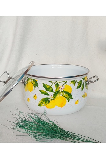 EBRULİEMAYE Lemon Enamel Pot 5 Liters 24 cm Diameter Milk Yogurt Soup Jam Pot