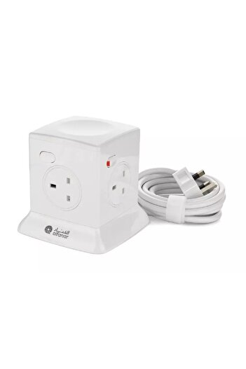 Alfanar Power Extension Tower, 13A, 4 Sockets, 2.5M, White