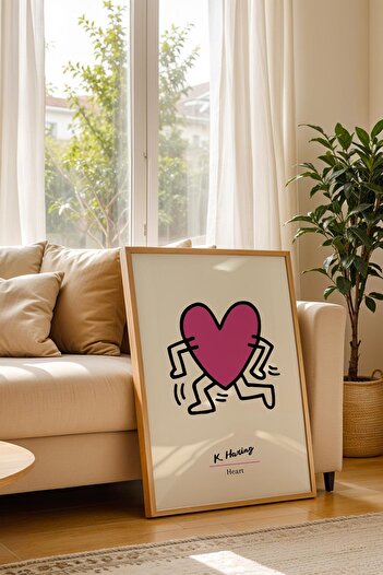 Saturn Keith Haring Heart Framed Painting - Heart - Eclectic Style Wall Decor