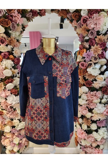 Kayra Patterned Denim Jacket Indigo