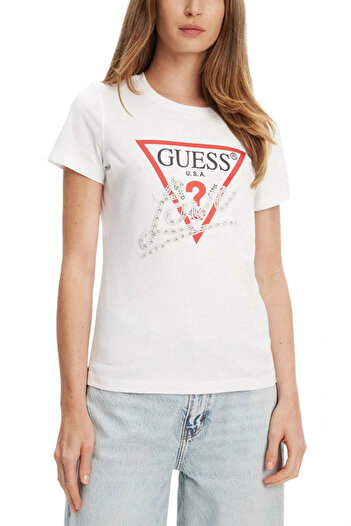 Guess Pearls Women's White Regular Fit T-Shirt W5Yi40I3Z14-G011