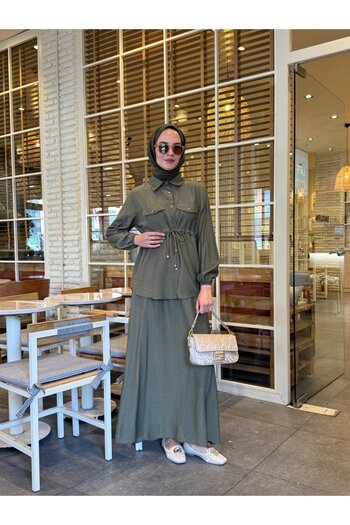 NS Moda Hijab Ikra Skirt Shirt Set Khaki-Model 544