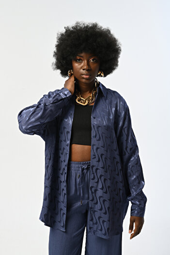 Orfeo Negro Cămașă oversize pentru femei, cu model de culoare indigo