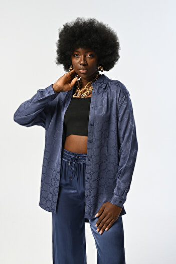 Orfeo Negro Cămașă pentru femei, cu model indigo, cu croială oversize, hijab