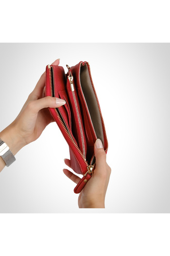 MFT Leather Design Genuine Leather Women's Wallet Bag |   Almeda 5463 Flother Mat Red