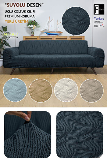 coverbox Jakarlı Kalın Krokan Kumaş Lastikli Koltuk Örtüsü Takımı 3+3+1+1 Kaymaz Yıkanabilir Kanepe Kılıfı
