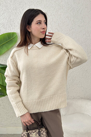 Salih Çelebi T Stitch Knitwear Sweater 0093 - Ekru