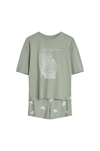 ESOTIQ Women's Pajama Set 2-Piece T-Shirt & Shorts 100% Cotton Short Pajamas Gingko Pattern | Cervia